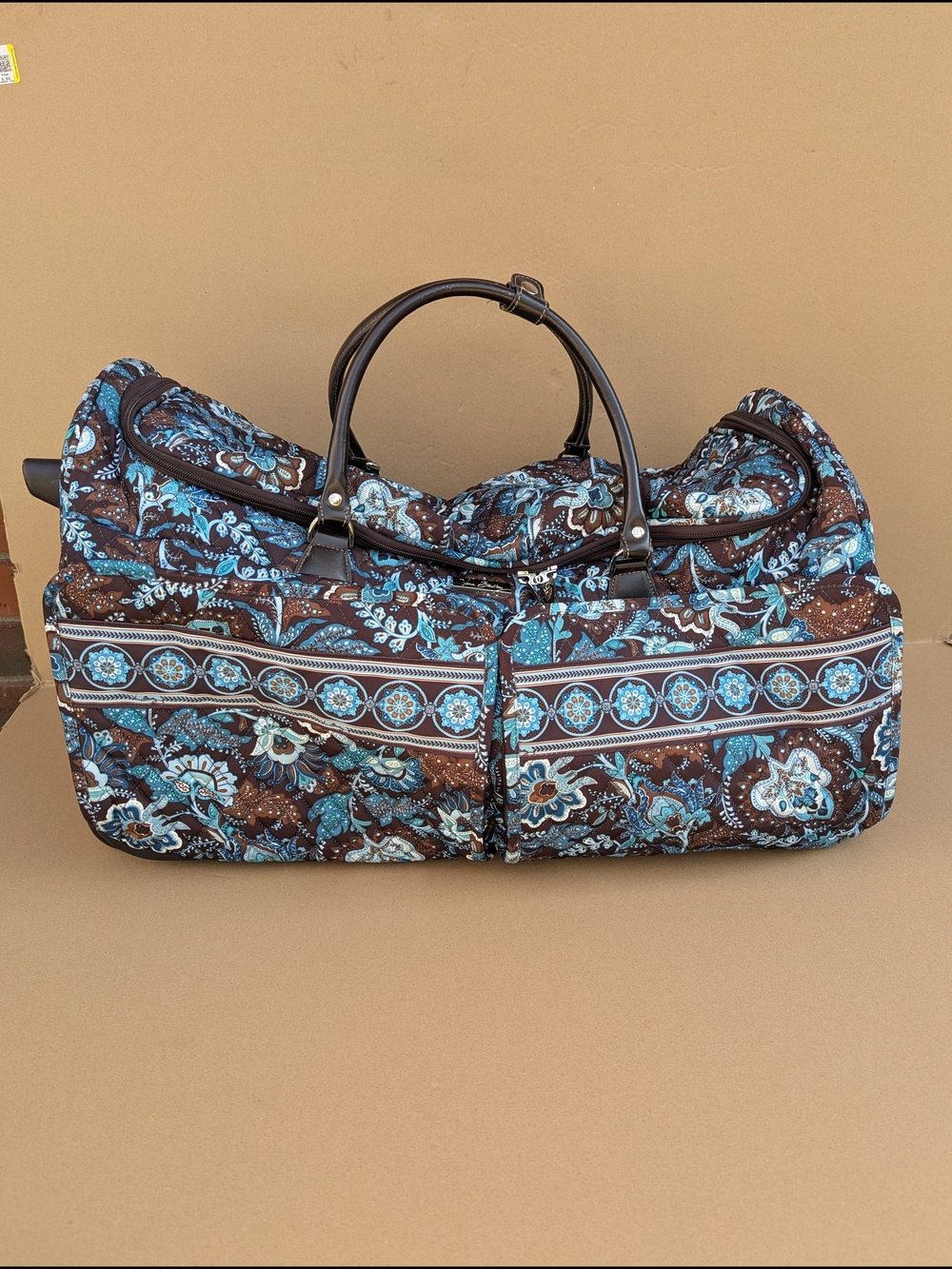 Vera Bradley Java Blue Large Rolling Duffel Bag Retired Quilted Luggage Travel